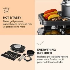 Klarstein Entrecote 2-in-1 Raclette Grill & Fondue Natural Stone 1100W 8 Persons -Kitchen Appliances Discounts 14842193 5