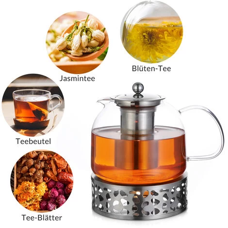 Monzana Teapot With Warmer And Sieve Insert 1,5l Tea Maker Made Of Borosilicate Glass Stainless Steel Lid Dishwasher-Safe 6 Monzana Teapot With Warmer And Sieve Insert 1,5l Tea Maker Made Of Borosilicate Glass Stainless Steel Lid Dishwasher-Safe - Image 4