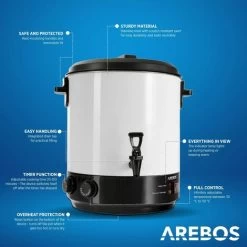 AREBOS Automatic Canning Machine 1800 W Canning Pot 28 L With Timer, Thermostat & Overheating Protection Stepless Temperature Adjustment 30-110 °C Timer 20-120 Min. -Kitchen Appliances Discounts 28598120 3