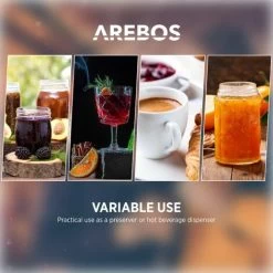 AREBOS Automatic Canning Machine 1800 W Canning Pot 28 L With Timer, Thermostat & Overheating Protection Stepless Temperature Adjustment 30-110 °C Timer 20-120 Min. -Kitchen Appliances Discounts 28598120 5