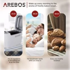 AREBOS Bread Maker 1500g With 15 Programs 2 Dough Hooks Timer LCD Display 3 Browning Degrees And Bread Sizes 850 W White -Kitchen Appliances Discounts 28598327 4