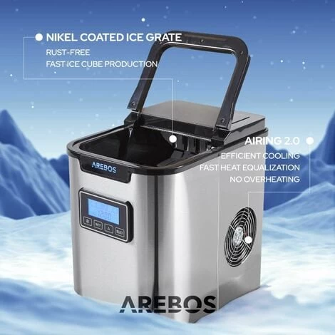 AREBOS Ice Cube Maker 12 Kg / 24 H 10-15 Minutes Production Time 3 Ice Cube Sizes 6 AREBOS Ice Cube Maker 12 Kg / 24 H 10-15 Minutes Production Time 3 Ice Cube Sizes - Image 4