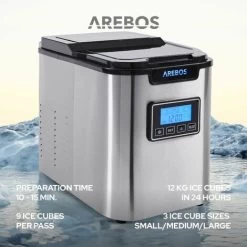 AREBOS Ice Cube Maker 12 Kg / 24 H 10-15 Minutes Production Time 3 Ice Cube Sizes 11 AREBOS Ice Cube Maker 12 Kg / 24 H 10-15 Minutes Production Time 3 Ice Cube Sizes -Kitchen Appliances Discounts 28598421 5