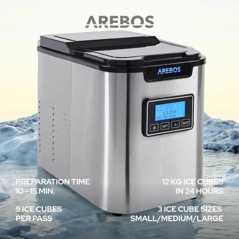 AREBOS Ice Cube Maker 12 Kg / 24 H 10-15 Minutes Production Time 3 Ice Cube Sizes 7 AREBOS Ice Cube Maker 12 Kg / 24 H 10-15 Minutes Production Time 3 Ice Cube Sizes - Image 5