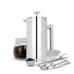 French Press Cafetiere Steel Coffee Maker FREE Filters & Spoons 350ml M&W