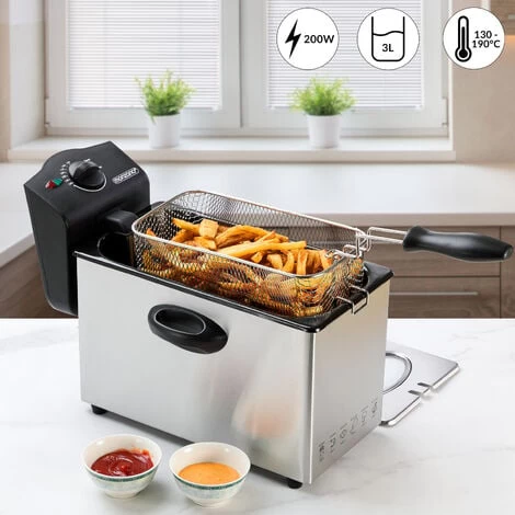 Deuba Deep Fryer 3 L Capacity 2000 W Power Stainless Steel Viewing Window Temperature Controller Kitchen Dishwasher-Safe 4 Deuba Deep Fryer 3 L Capacity 2000 W Power Stainless Steel Viewing Window Temperature Controller Kitchen Dishwasher-Safe - Image 2