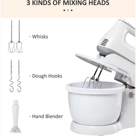 HOMCOM Electric Stand And Hand Blender 6 Speed Whisk Dough Hook Stainless Steel 7 HOMCOM Electric Stand And Hand Blender 6 Speed Whisk Dough Hook Stainless Steel - Image 5