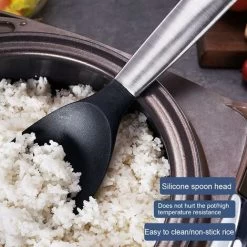 LITZEE Silicone Stainless Steel Rice Serving Spoon With Hanging Hole Non-stick Kitchen Tool Black And Silver -Kitchen Appliances Discounts 42690690 3