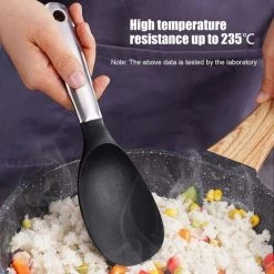 LITZEE Silicone Stainless Steel Rice Serving Spoon With Hanging Hole Non-stick Kitchen Tool Black And Silver -Kitchen Appliances Discounts 42690690 4