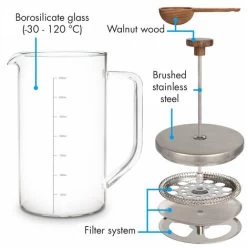 Klarstein Glaswerk Ristretto, French Press, 0.35 Litre, Borosilicate Glass, Stainless Steel, Walnut Wood 11 Klarstein Glaswerk Ristretto, French Press, 0.35 Litre, Borosilicate Glass, Stainless Steel, Walnut Wood -Kitchen Appliances Discounts 42770286 5