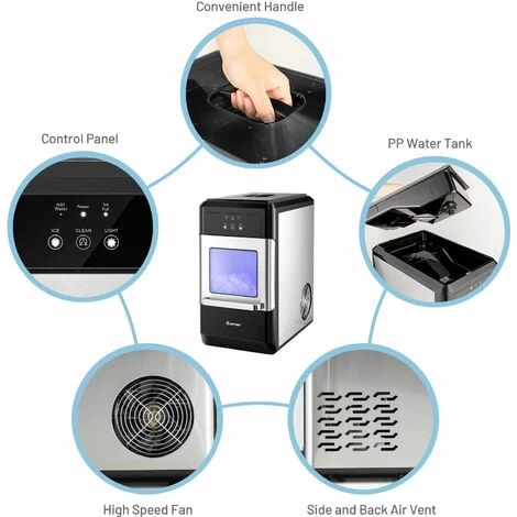 COSTWAY Nugget Ice Maker, Lighting Automatic Self-Cleaning Ice Cube Maker, 18Kg Ice In 24 Hours, 3.7 L Water Tank, Counter Top Ice Making Machine With Stainless Steel Ice Scoop 6 COSTWAY Nugget Ice Maker, Lighting Automatic Self-Cleaning Ice Cube Maker, 18Kg Ice In 24 Hours, 3.7 L Water Tank, Counter Top Ice Making Machine With Stainless Steel Ice Scoop - Image 4