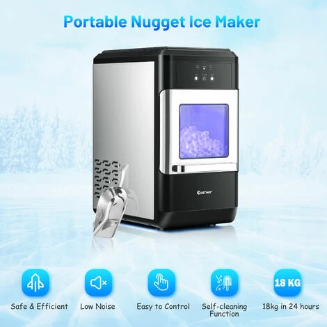 COSTWAY Nugget Ice Maker, Lighting Automatic Self-Cleaning Ice Cube Maker, 18Kg Ice In 24 Hours, 3.7 L Water Tank, Counter Top Ice Making Machine With Stainless Steel Ice Scoop 7 COSTWAY Nugget Ice Maker, Lighting Automatic Self-Cleaning Ice Cube Maker, 18Kg Ice In 24 Hours, 3.7 L Water Tank, Counter Top Ice Making Machine With Stainless Steel Ice Scoop - Image 5