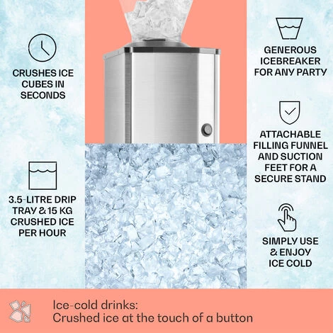 Oneconcept Icebreaker Ice Crusher 15kg / H 3.5 Litre Ice Bucket Stainless Steel 4 Oneconcept Icebreaker Ice Crusher 15kg / H 3.5 Litre Ice Bucket Stainless Steel - Image 2