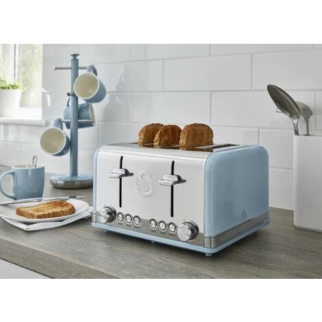 Swan 4 Slice Retro Blue Toaster 6 Swan 4 Slice Retro Blue Toaster - Image 4