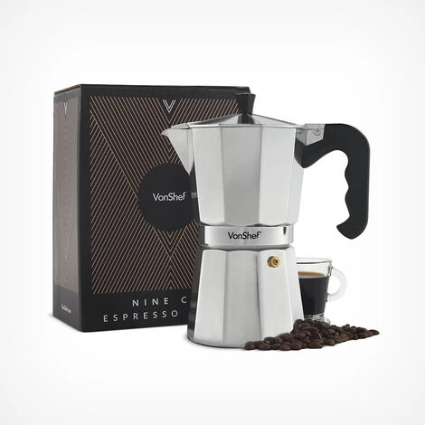 VonShef 9 Cup/450ml Italian Espresso Coffee Maker Moka Stove Top Macchinetta Includes A Replacement Gasket And Filter 3 VonShef 9 Cup/450ml Italian Espresso Coffee Maker Moka Stove Top Macchinetta Includes A Replacement Gasket And Filter