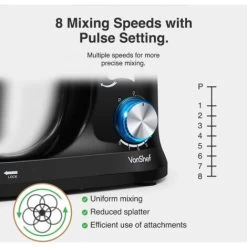 VonShef Black Food Mixer - Electric 8 Speed 1000W Stand Mixer, 4.5L Stainless Steel Mixing Bowl, Beater, Dough Hook & Balloon Whisk For Baking -Kitchen Appliances Discounts 54924574 3