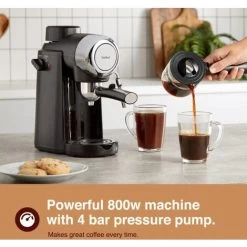 VonShef 4 Bar Espresso Machine - Black Coffee Maker With 4 Cup Capacity, Removable Easy Clean Drip Tray, Stainless Steel Filter, Control Dial & Milk Frothing For Espressos, Cappuccinos & Lattes - 800W -Kitchen Appliances Discounts 54924687 3