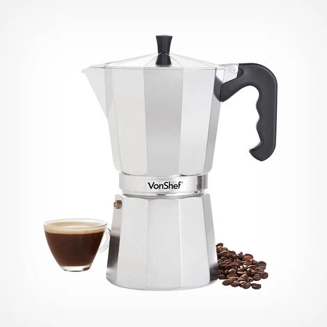 VonShef Aluminium Stovetop Coffee Maker 12 Cup (600ml) - Italian Style Espresso Maker Moka Pot For Ground Coffee Cappuccinos, Lattes, Flat Whites - Includes A Free Replacement Gasket And Filter 3 VonShef Aluminium Stovetop Coffee Maker 12 Cup (600ml) - Italian Style Espresso Maker Moka Pot For Ground Coffee Cappuccinos, Lattes, Flat Whites - Includes A Free Replacement Gasket And Filter