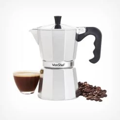 VonShef 6 Cup/300ml Italian Espresso Coffee Maker Moka Stove Top Macchinetta Includes A Replacement Gasket And Filter