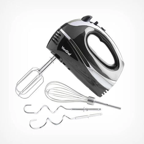 VonShef Professional 300W Hand Mixer, Black, Includes Chrome Beaters, Dough Hooks, Balloon Whisk + 5 Speed With Turbo Button 3 VonShef Professional 300W Hand Mixer, Black, Includes Chrome Beaters, Dough Hooks, Balloon Whisk + 5 Speed With Turbo Button
