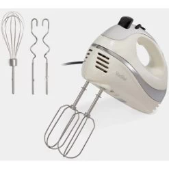 VonShef Professional 300W Hand Mixer, Cream, Includes Chrome Beaters, Dough Hooks, Balloon Whisk + 5 Speed With Turbo Button