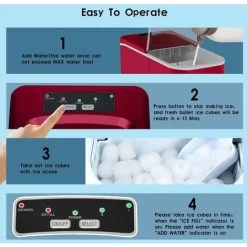 NICEME Electric Automatic Ice Maker Countertop 26 Pounds Portable Electric Ice Maker Machine With Ice Scoop And Basket Dining Room Kitchen Red -Kitchen Appliances Discounts 55657218 4