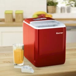 2.6L Portable Ice Machine W/ Ice Yield 20kg Per Day 8.5 Mins Per Cycle Self-Cleaning Home Bar Office Red -Kitchen Appliances Discounts 58681507 3