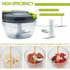 Multi-Function Manual Food Chopper & Processors With Handle And Cover,Vegetable Chopper Shredder,Garlic Press,Suitable For Onions Garlic Peppers Carrots Gingers Fruits,Wonderful For Kitchen(Green) -Kitchen Appliances Discounts 60699691 3
