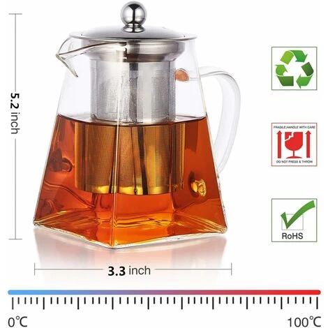 Square Glass Teapot With Infuser, 500 Ml Borosilicate Tea Pot With Strainer, Clear Leaf Tea Pots For Loose Tea 4 Square Glass Teapot With Infuser, 500 Ml Borosilicate Tea Pot With Strainer, Clear Leaf Tea Pots For Loose Tea - Image 2