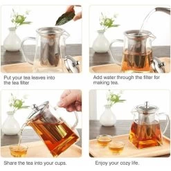 Square Glass Teapot With Infuser, 500 Ml Borosilicate Tea Pot With Strainer, Clear Leaf Tea Pots For Loose Tea 9 Square Glass Teapot With Infuser, 500 Ml Borosilicate Tea Pot With Strainer, Clear Leaf Tea Pots For Loose Tea -Kitchen Appliances Discounts 60699916 3