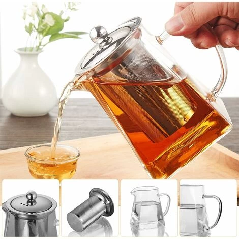Square Glass Teapot With Infuser, 500 Ml Borosilicate Tea Pot With Strainer, Clear Leaf Tea Pots For Loose Tea 6 Square Glass Teapot With Infuser, 500 Ml Borosilicate Tea Pot With Strainer, Clear Leaf Tea Pots For Loose Tea - Image 4