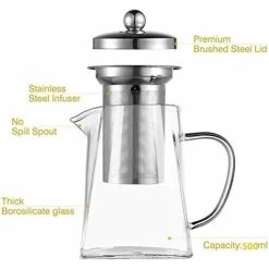 Square Glass Teapot With Infuser, 500 Ml Borosilicate Tea Pot With Strainer, Clear Leaf Tea Pots For Loose Tea 11 Square Glass Teapot With Infuser, 500 Ml Borosilicate Tea Pot With Strainer, Clear Leaf Tea Pots For Loose Tea -Kitchen Appliances Discounts 60699916 5