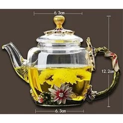 Glass Teapot - 280 Ml (9.47 Oz) - Glass Teapot With France Enamel Chrysanthemum Flower/Heat Resistant Glass Teapot Kettle With Strainer For Blooming Tea, Loose Leaf Tea 10 Glass Teapot - 280 Ml (9.47 Oz) - Glass Teapot With France Enamel Chrysanthemum Flower/Heat Resistant Glass Teapot Kettle With Strainer For Blooming Tea, Loose Leaf Tea -Kitchen Appliances Discounts 60699922 4