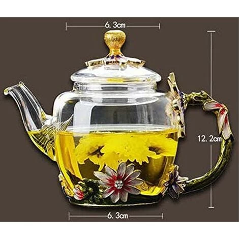 Glass Teapot - 280 Ml (9.47 Oz) - Glass Teapot With France Enamel Chrysanthemum Flower/Heat Resistant Glass Teapot Kettle With Strainer For Blooming Tea, Loose Leaf Tea 6 Glass Teapot - 280 Ml (9.47 Oz) - Glass Teapot With France Enamel Chrysanthemum Flower/Heat Resistant Glass Teapot Kettle With Strainer For Blooming Tea, Loose Leaf Tea - Image 4