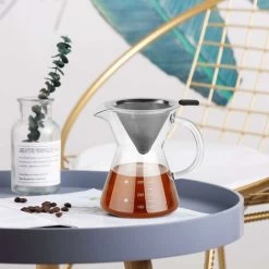 Pour Over Coffee Maker With Stainless Steel Filter, Borosilicate Glass Carafe Manual Coffee Dripper Brewer With Handle, No Paper Filters Needed Hand Drip Coffee Maker (400ml) -Kitchen Appliances Discounts 60700304 3