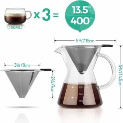 Pour Over Coffee Maker With Stainless Steel Filter, Borosilicate Glass Carafe Manual Coffee Dripper Brewer With Handle, No Paper Filters Needed Hand Drip Coffee Maker (400ml) -Kitchen Appliances Discounts 60700304 4