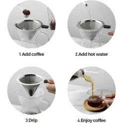 Pour Over Coffee Maker With Stainless Steel Filter, Borosilicate Glass Carafe Manual Coffee Dripper Brewer With Handle, No Paper Filters Needed Hand Drip Coffee Maker (400ml) -Kitchen Appliances Discounts 60700304 5