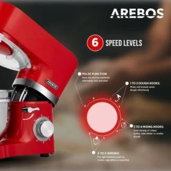 AREBOS Food Processor 1500W With 2x Stainless Steel Mixing Bowls Low Noise 6 Levels Black - Black -Kitchen Appliances Discounts 61306735 5