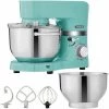 AREBOS Food Processor 1500 W Turquoise Kneading Machine With 2 X Stainless Steel Mixing Bowls Low Noise Kitchen Mixer With Mixing Hook, Dough Hook, Whisk And Splash Guard 6 Speeds -Kitchen Appliances Discounts 61306736 1