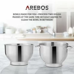 AREBOS Food Processor 1500 W Turquoise Kneading Machine With 2 X Stainless Steel Mixing Bowls Low Noise Kitchen Mixer With Mixing Hook, Dough Hook, Whisk And Splash Guard 6 Speeds -Kitchen Appliances Discounts 61306736 5