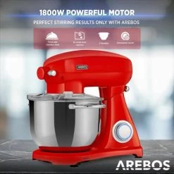 AREBOS Retro Food Processor 1800 W Red Kneading Machine With 6L Stainless Steel Mixing Bowl Low Noise Kitchen Mixer With Mixing Hook, Dough Hook, Whisk And Splash Guard 6 Speeds 10 AREBOS Retro Food Processor 1800 W Red Kneading Machine With 6L Stainless Steel Mixing Bowl Low Noise Kitchen Mixer With Mixing Hook, Dough Hook, Whisk And Splash Guard 6 Speeds -Kitchen Appliances Discounts 61306737 4