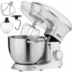 AREBOS Food Processor 1500 W Kneading Machine With 8 L Stainless Steel Mixing Bowl Low Noise Kitchen Mixer With Stirring Hook, Dough Hook, Whisk, Splash Guard 6 Speeds Dough Machine Silver