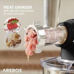AREBOS 6-in-1 Food Processor 1500 W Black Meat Grinder Blender Pasta Machine Kneading Machine With Stainless Steel Bowl 5.5 L Kitchen Mixer With Mixing Hook, Dough Hook, Whisk, Splash Guard -Kitchen Appliances Discounts 65711670 3