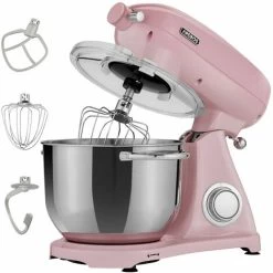 AREBOS Retro Kitchen Machine 1800W Pink Mixer With 6L Stainless Steel Mixing Bowl Silent Kitchen Mixer With Mixing Hook, Dough Hook, Whisk And Splash Guard 6 Speeds