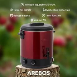 AREBOS Automatic Preserving Cooker 1800 W Preserving Pot 28 L With Timer, Thermostat & Overheating Protection Steplessly Adjustable 30-110°C Mulled Wine Cooker Incl. Preserving Jar Lifter & Prese -Kitchen Appliances Discounts 66438939 2