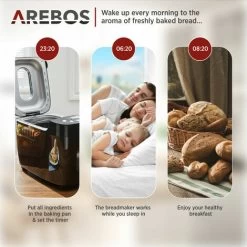 AREBOS Machine à Pain 1500g Avec 15 Programmes 2 Crochets Pétrisseurs Minuterie écran LCD 3 Degrés De Brunissage Et Tailles De Pain 850 W Noir -Kitchen Appliances Discounts 66438941 5