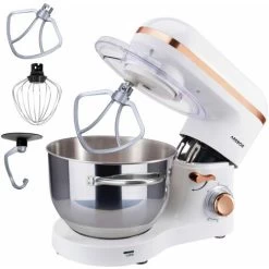 AREBOS Stand Mixer 1500W With 6L Stainless Steel Mixing Bowl White Rose Gold Incl. Mixing Hook, Dough Hook, Whisk Splash Guard 6 Speeds Kneading Machine Dough Machine