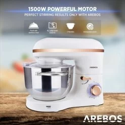 AREBOS Stand Mixer 1500W With 6L Stainless Steel Mixing Bowl White Rose Gold Incl. Mixing Hook, Dough Hook, Whisk Splash Guard 6 Speeds Kneading Machine Dough Machine -Kitchen Appliances Discounts 67421057 4