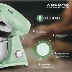 AREBOS Stand Mixer 1800 W Kneading Machine With 5.5 L Stainless Steel Mixing Bowl Low Noise Kitchen Mixer With Mixing Hook, Dough Hook, Whisk And Splash Guard 6 Speeds Dough Machine -Kitchen Appliances Discounts 67431273 3