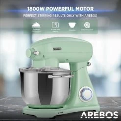 AREBOS Stand Mixer 1800 W Kneading Machine With 5.5 L Stainless Steel Mixing Bowl Low Noise Kitchen Mixer With Mixing Hook, Dough Hook, Whisk And Splash Guard 6 Speeds Dough Machine -Kitchen Appliances Discounts 67431273 4
